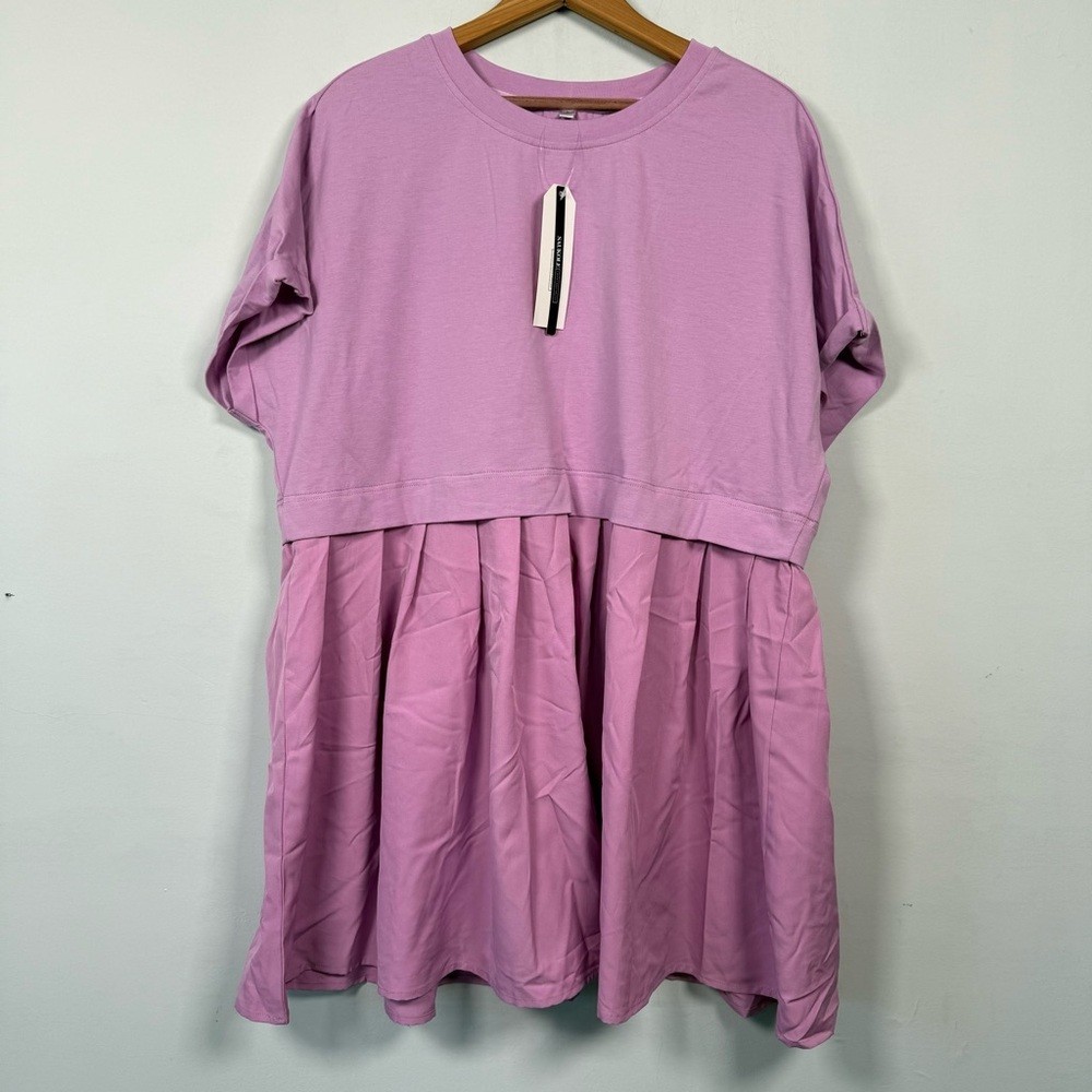 Lavender Mini T-Shirt Dress with Pleated Bottom, NWT, Size L