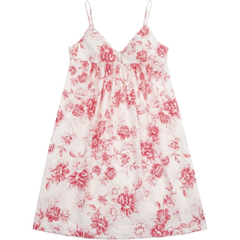 Silver Slippers Floral Mini Dress M Pink White Beaded Empire Waist Cami Sundress