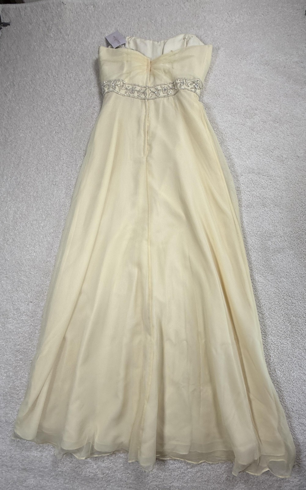 Mori Lee Dress Womens 10 Yellow Strapless Sweetheart A-Line Chiffon Rhinestone