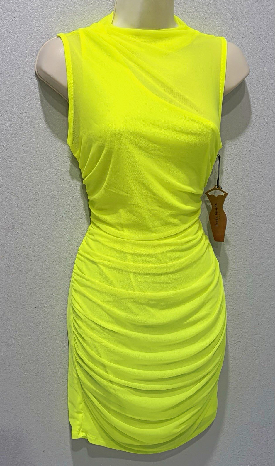 Haute Monde Sheer Ruched Mesh Sleeveless Stretch Bodycon Midi Dress Size Medium