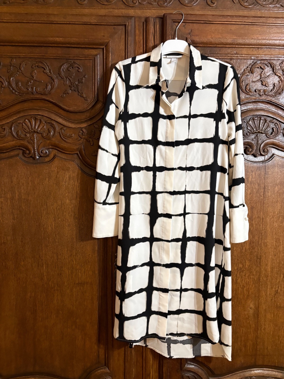 Adam Lippes Target Women’s Shirtdress Black and White Grid S Long Sleeve