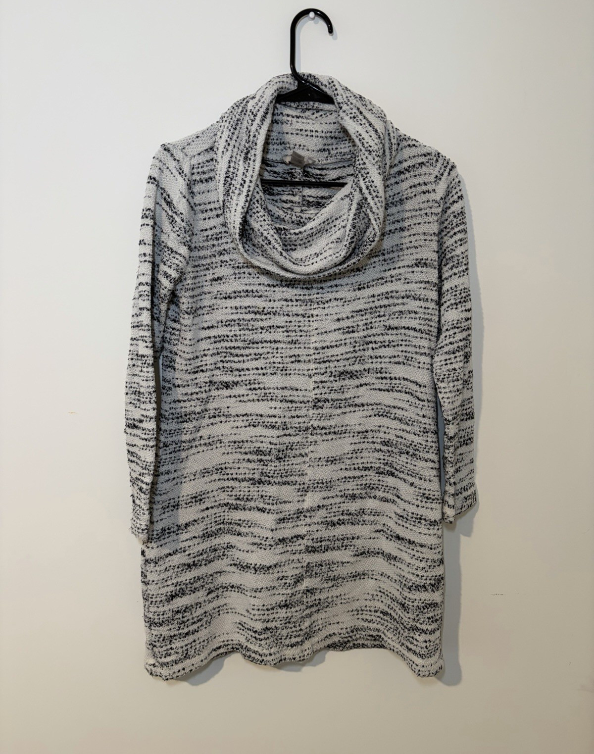 LOFT Women’s Black/White Striped Knit Cowl Neck Pullover Sweater Dress