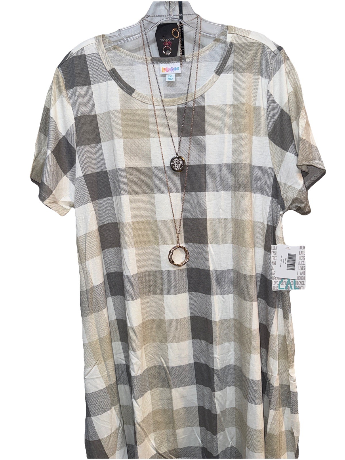 NWT LuLaRoe 2XL White Cream Tan Gray Plaid Carly Swing Dress