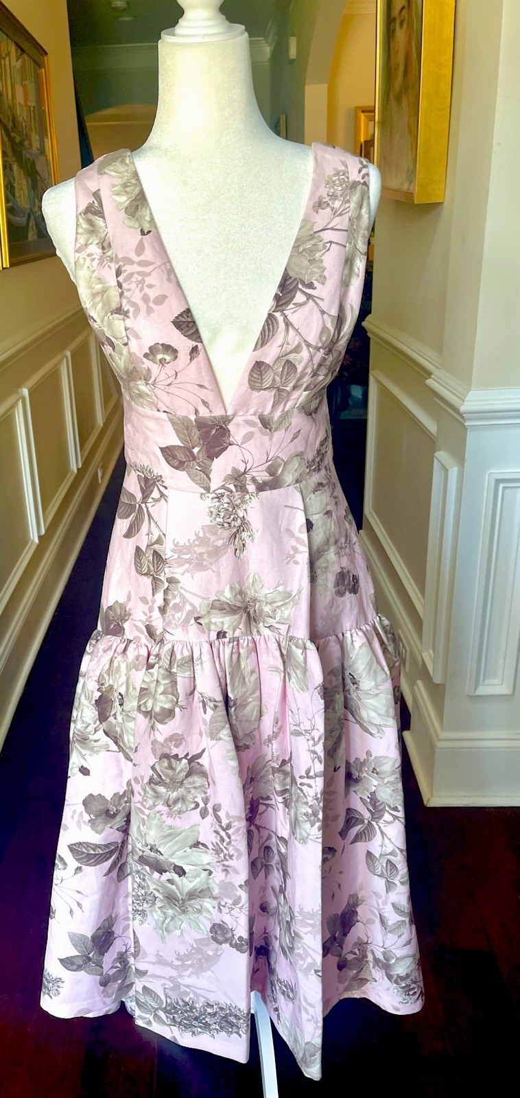 Alice + Olivia Lila Structured Midi Dress Meadow Pink Floral US 6 UK/AU 10 NWT