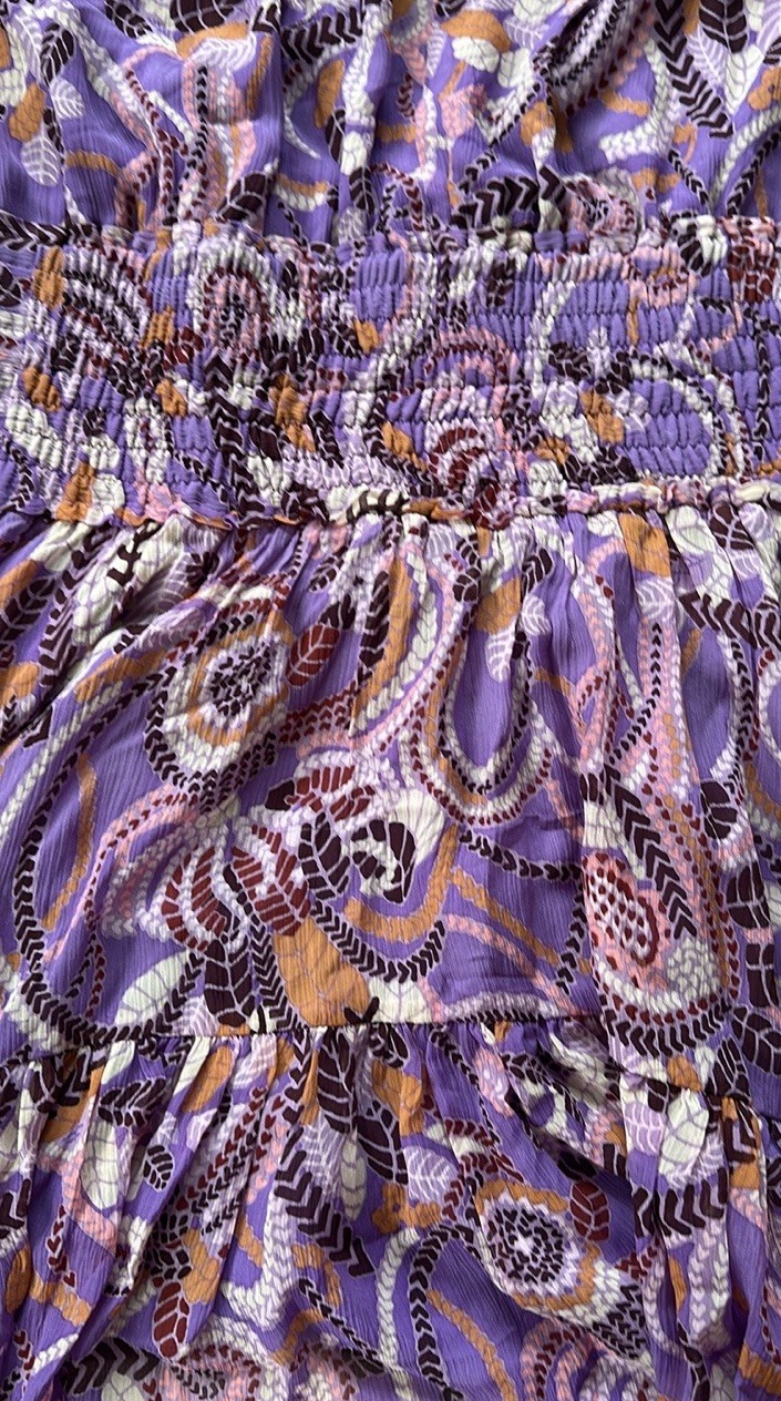 A.L.C. Purple Paisley Halter Sleeveless Smocked Dress Womens Size 14 Silk Blend