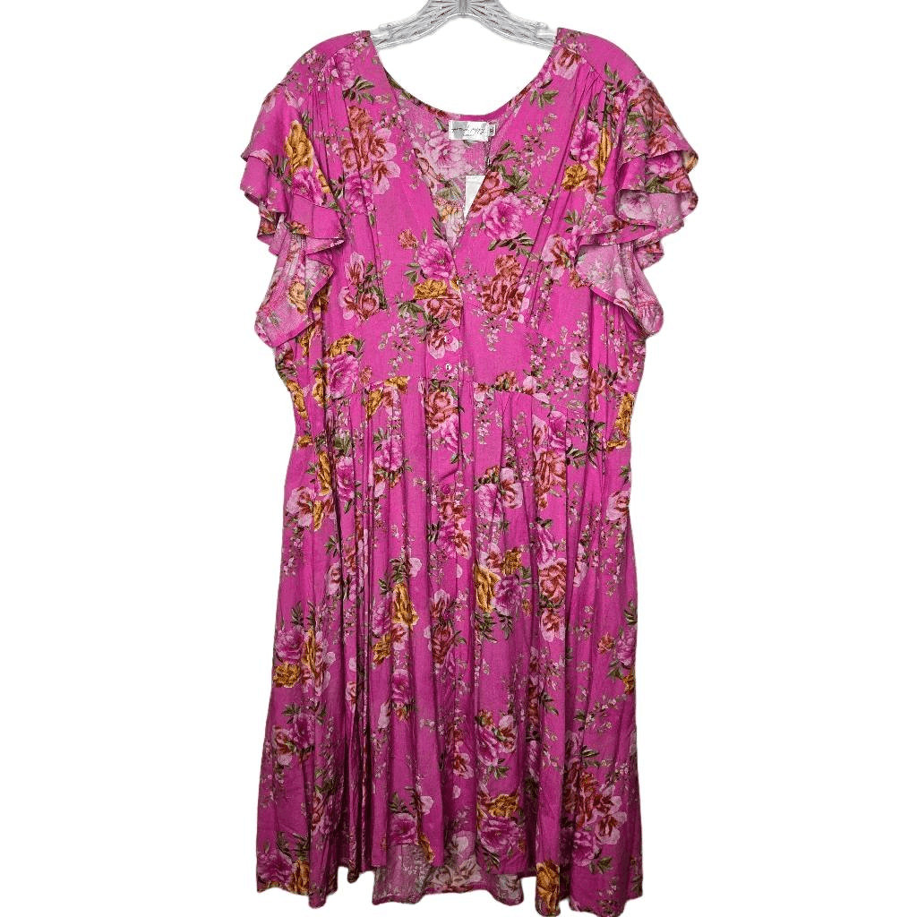 Proud Poppy Alexis Dress Pink Floral Button Front Flutter Sleeves Size XL