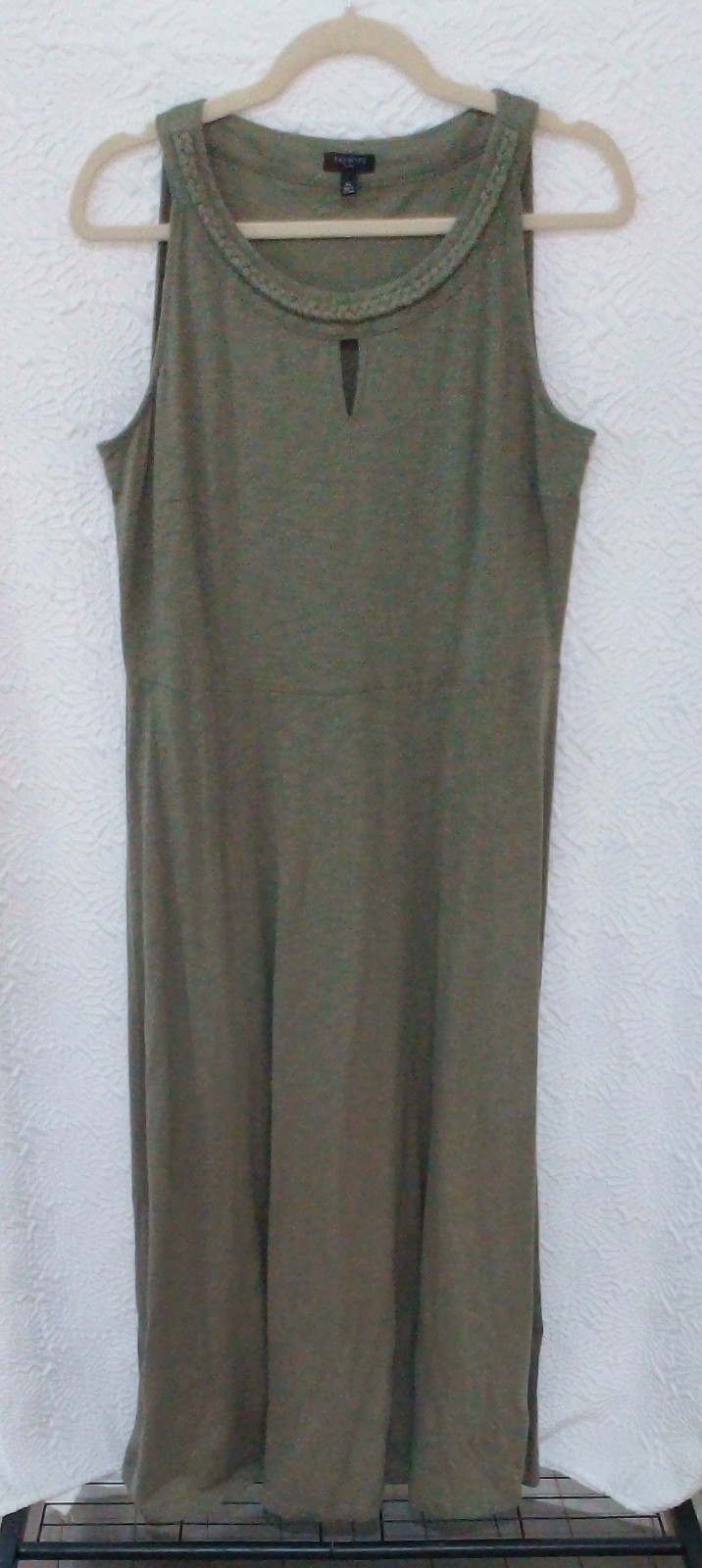 Talbots Olive Green Knit Midi Dress Braided Keyhole Sleeveless Tank LP Petite L