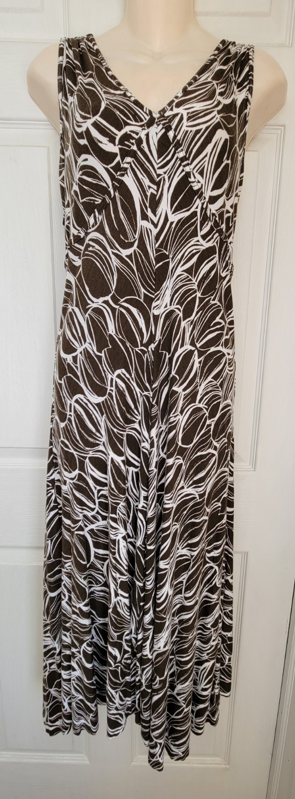 Tapemeasure Womens Sun Tank Dress Stretch Brown White Floral Sleeveless Size L