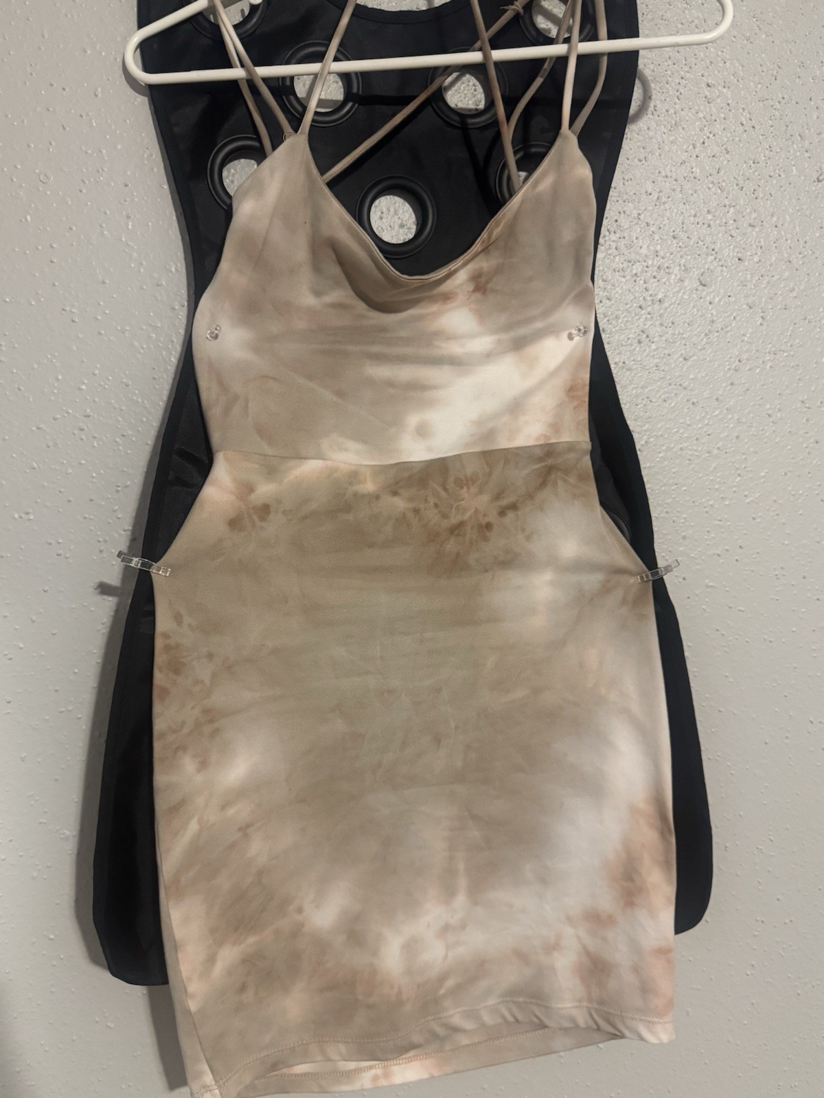 Windsor Beige/Brown Tie Dye Strappy Mini Bodycon Cowl Neck Dress S
