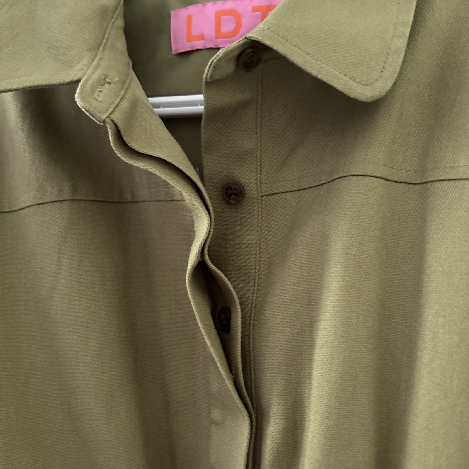 LDT Dax Tie Waist Button Down Collar Short Sleeve Sheath Shirt Dress Size 2