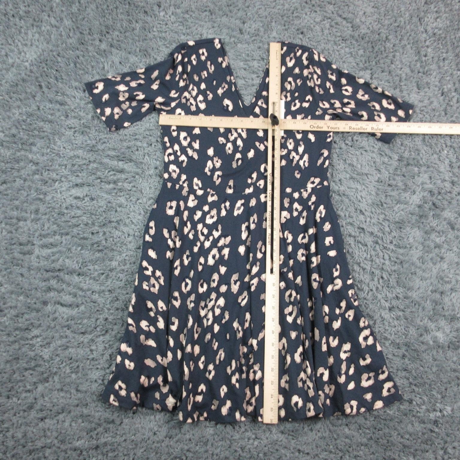 Nine Britton Dress Womens Large Blue Leopard Fit & Flare V Neck Knee Casual NWT