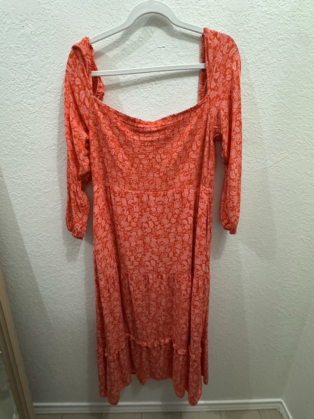 Anthro Prairie Fairy Romantic Tiered Ruffle Maxi Dress Ditsy Floral Orange SM