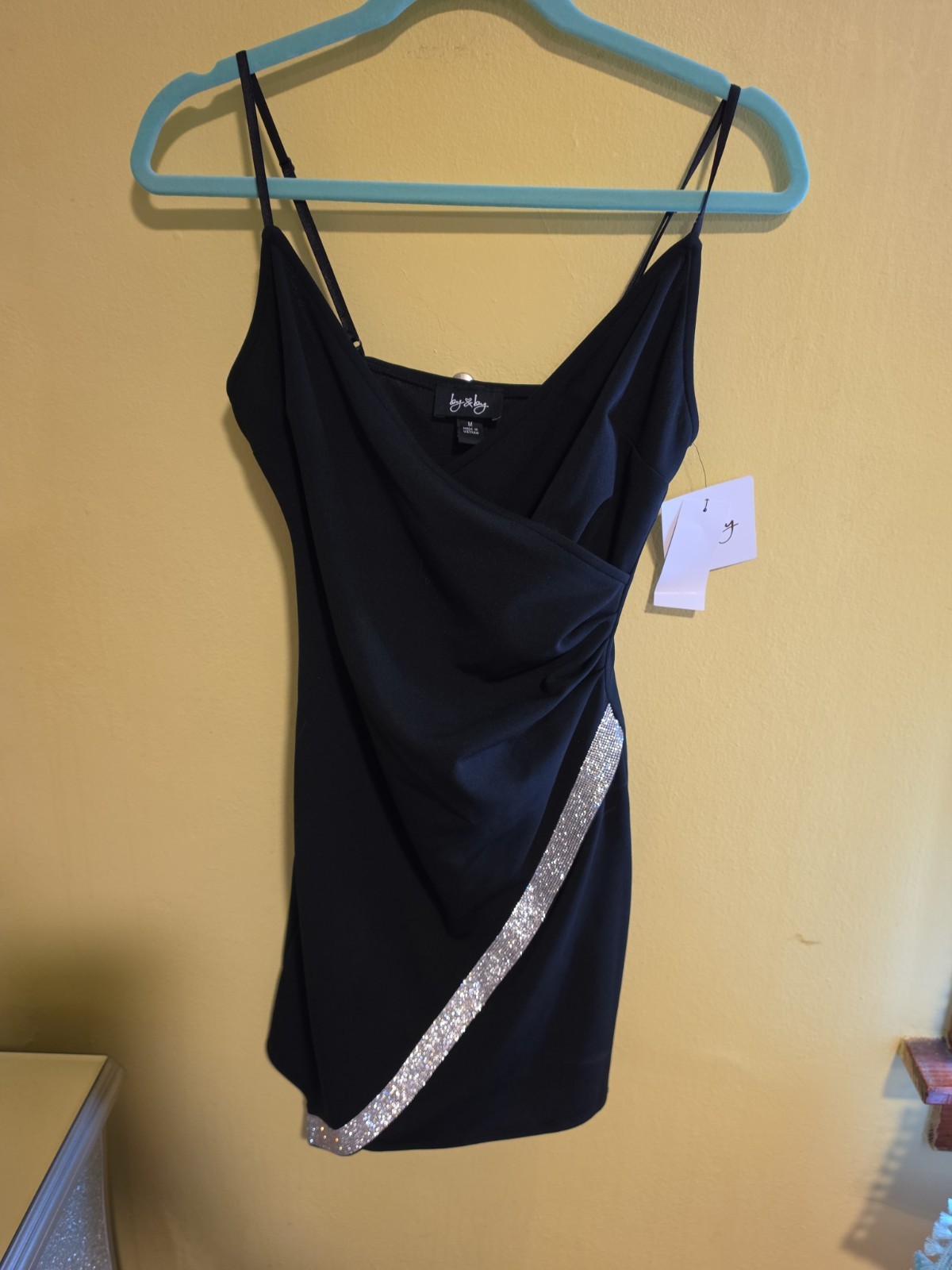 NWT By & By Juniors Size Medium Black Dress Rhinestone Bling Accent Homecoming