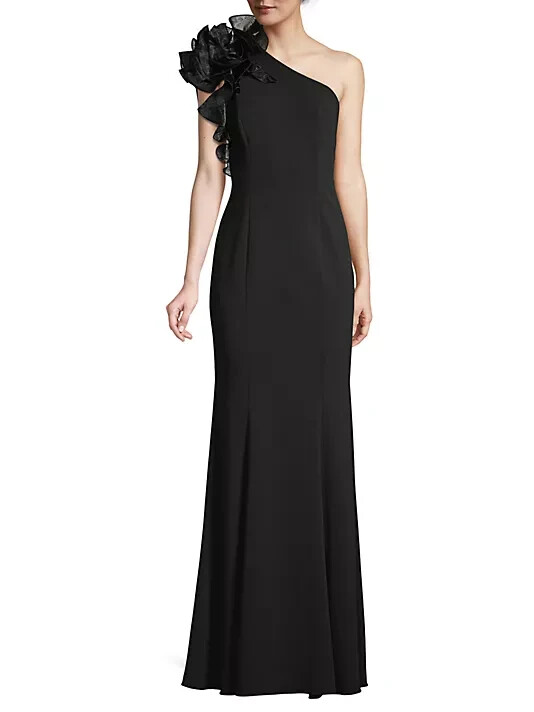 Aidan Mattox by Adrianna Papell Black One-Shoulder Trumpet Gown Size 10 $295