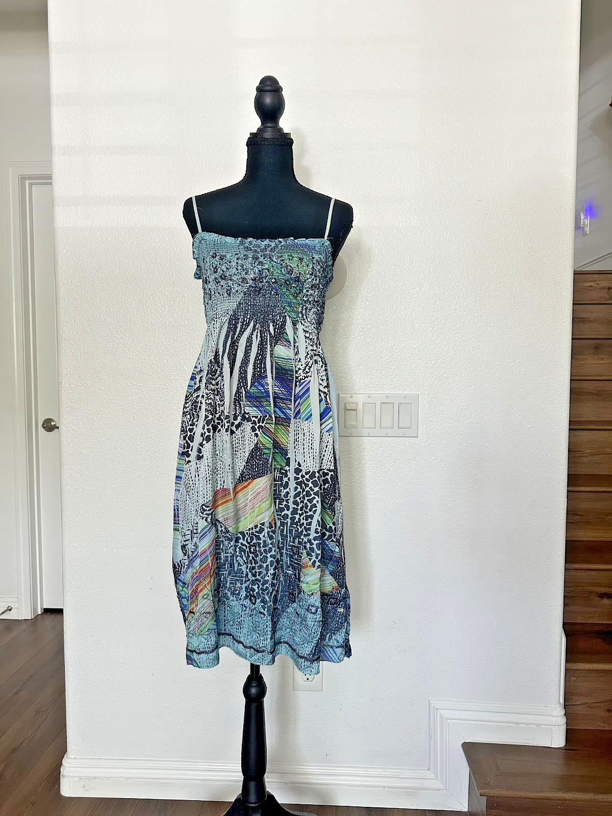 Lapis Multicolor Sleeveless Spaghetti Strap Animal Print A-Line Dress One Size