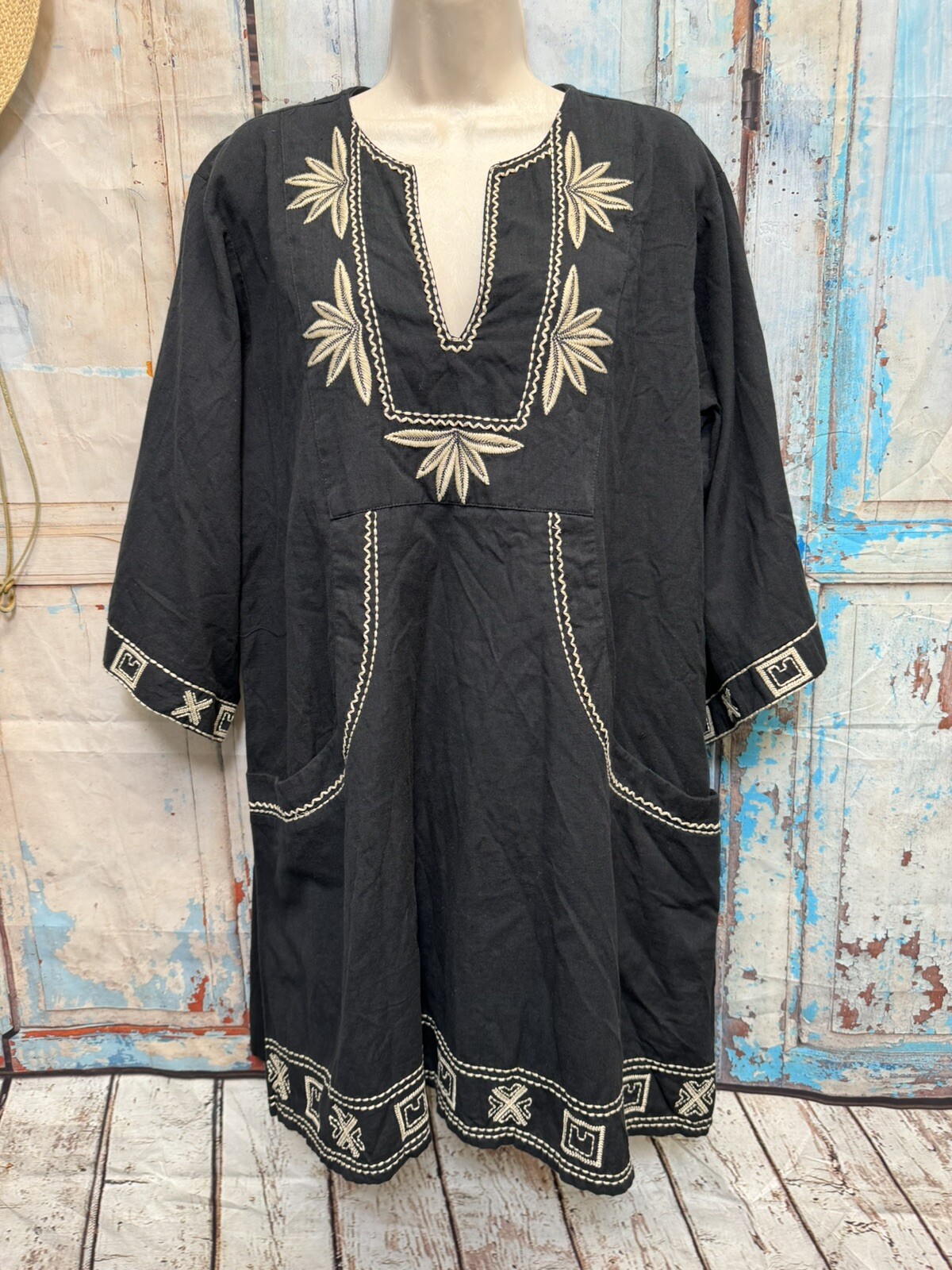 Phie Collective Arizona Black Embroidered Boho Tunic Dress Women’s Medium