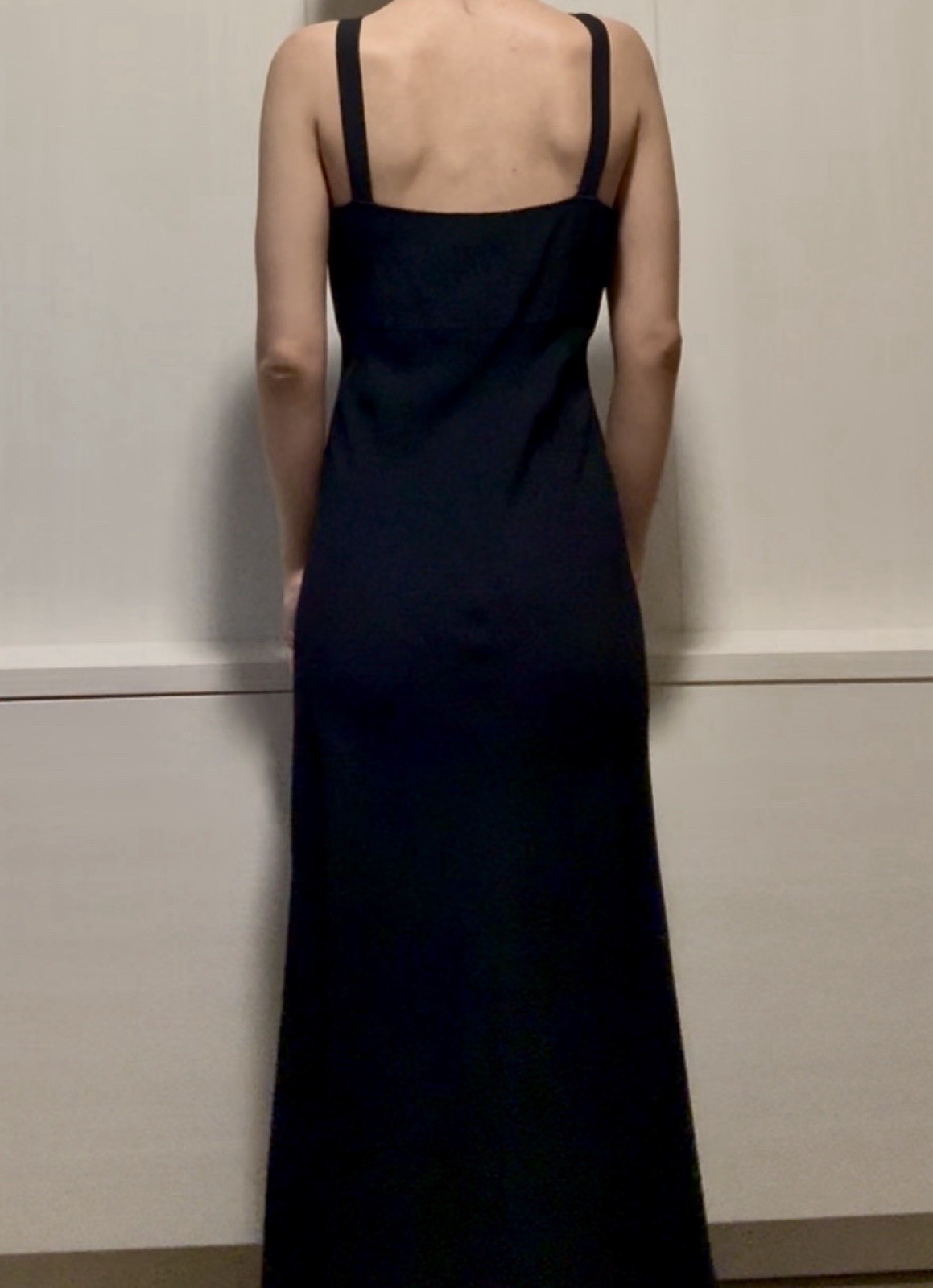 GIANFRANCO FERRE STUDIO Strappy V Neck Long Formal Blue Black Crepe Gown Small