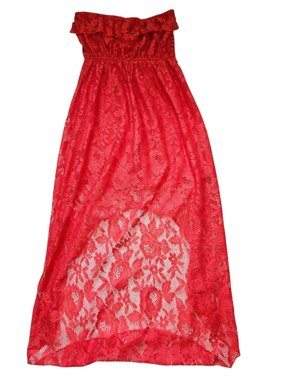 Trixxi Coral Strapless Lace High Lo Dress – Size Medium