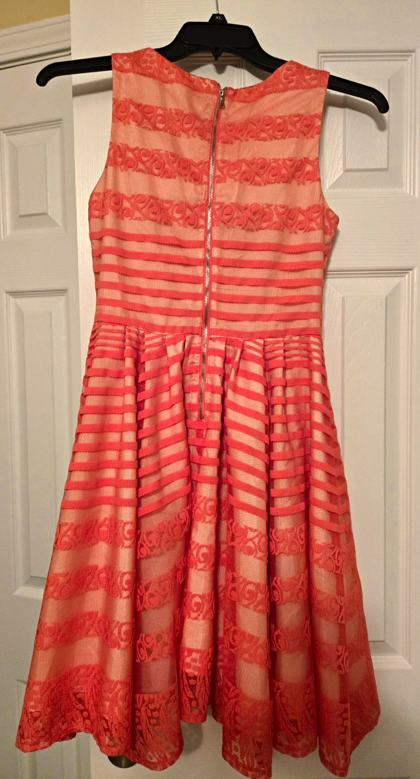Danny & Nicole CUTE Peach & Cream Lace, Fit & Flare Sleeveless Dress, Lined