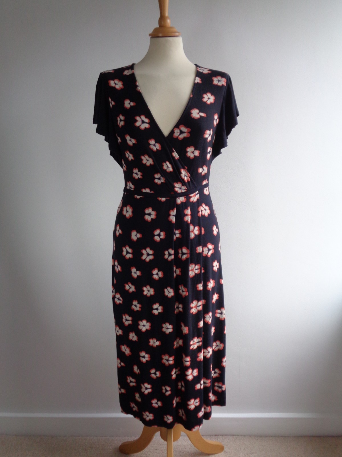 FENN WRIGHT MANSON Black Pink Floral Jersey Dress UK Size 10 Summer Casual