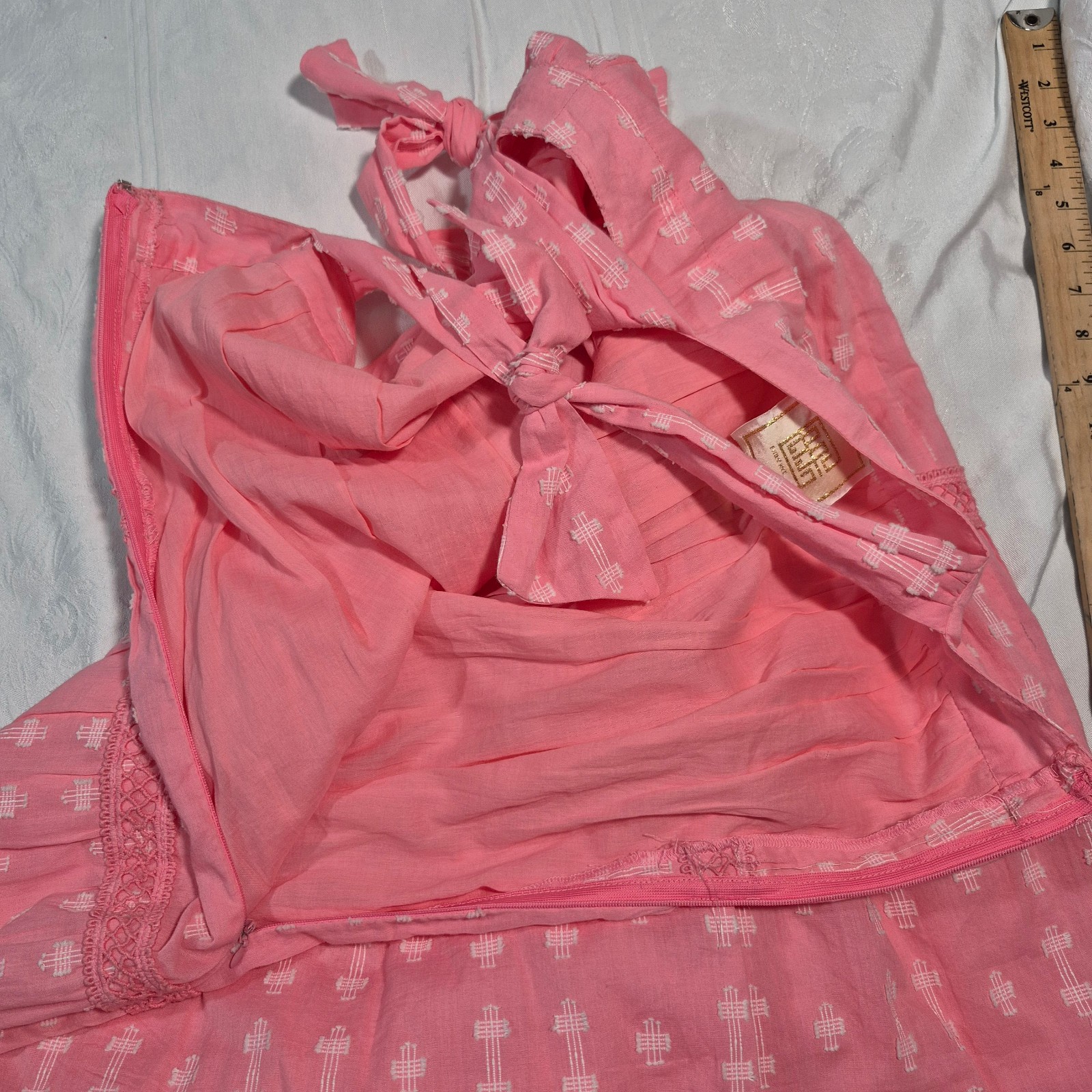 EMILY MCCARTHY MAXI DRESS SLEEVELESS GEOMETRIC EMBROIDERED PINK SIDE ZIP SMALL
