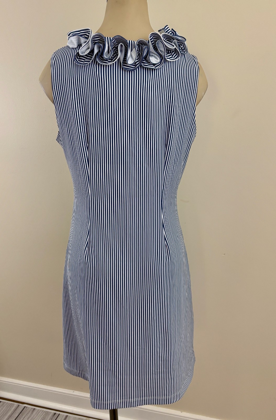SAILOR SAILOR Womens Medium White Blue Striped Ruffle Collar Nautical Dress EXC