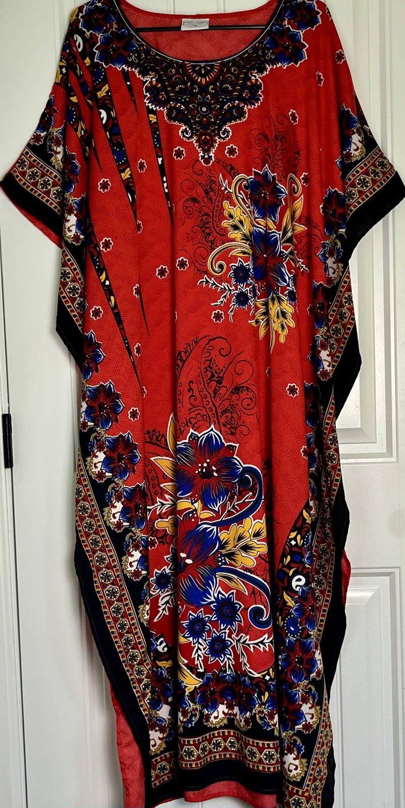 Gold Coast Dress Red Silky Boho Kaftan Muumuu Patio Lounger One Size Fits Most