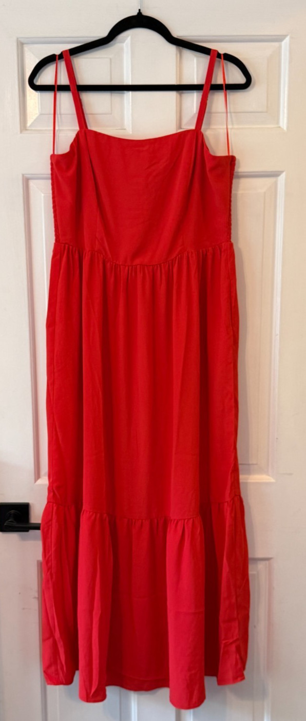 Nine Britton Stitch Fix Square Neck Midi Dress Red Tiered Sleeveless. Large. NWT