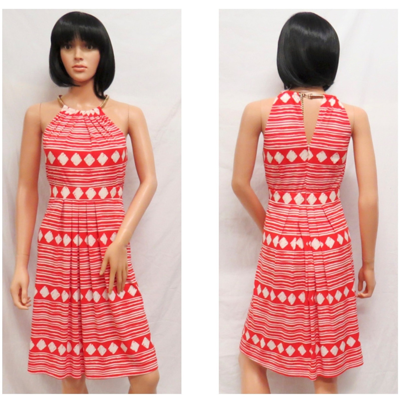 JESSICA HOWARD Coral Pink Red Chain Neck Halter Dress 10 New
