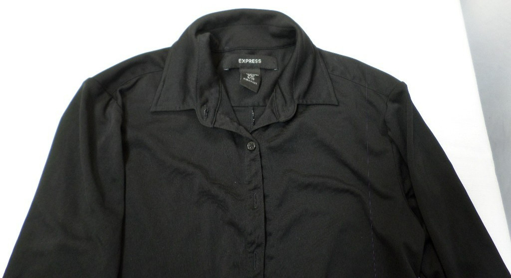 DESIGNER EXPRESS 100% POLYESTER LONG SLEEVE BUTTON UP BLACK DRESS SIZE 9/10