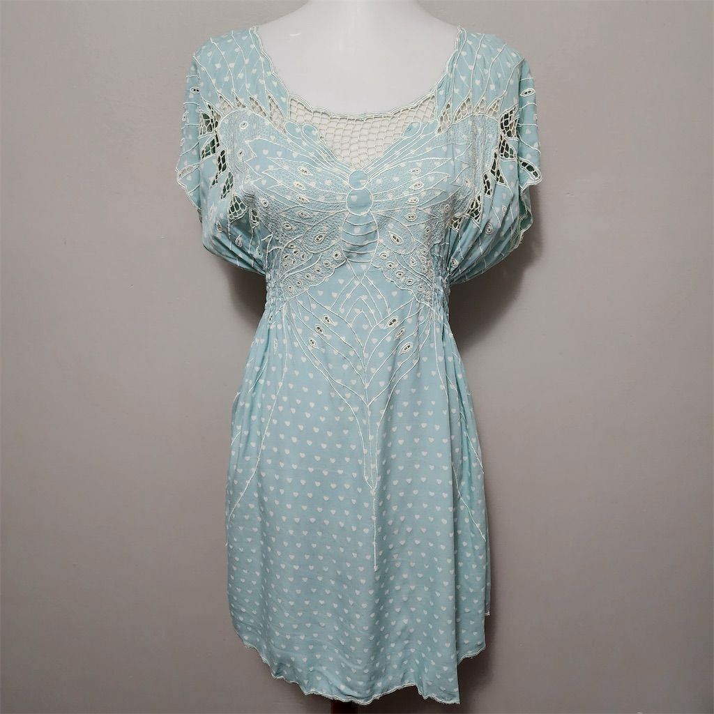Sugarhill Boutique Heart Butterfly Dress Pastel Green M Short Sleeve