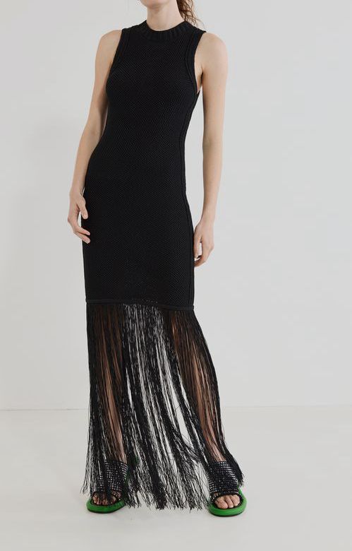 $695 3.1 Phillip Lim Women’s Black Textured Fringe Crochet Knit Dress Size XS