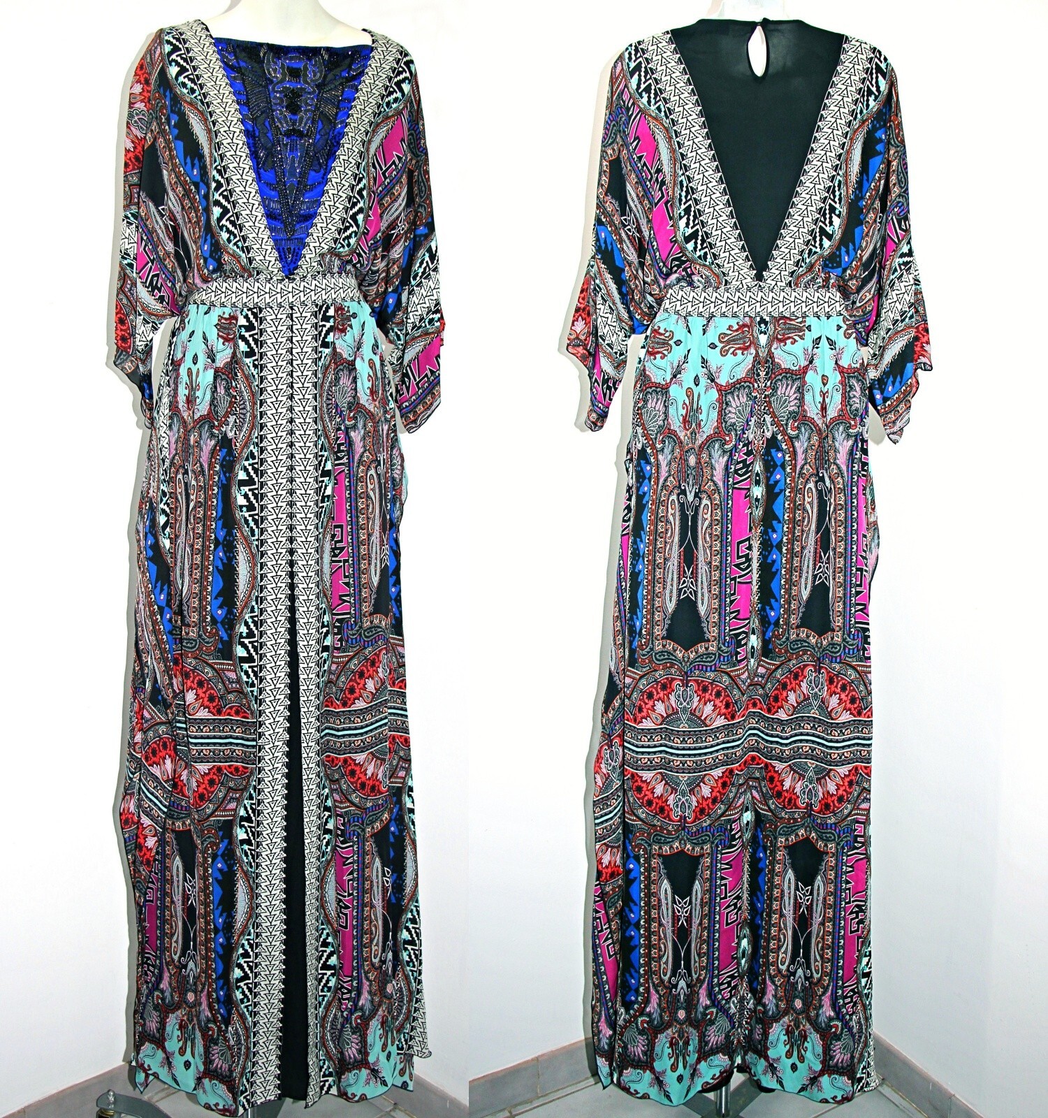 ETRO Abito Lungo Manica K Paisley-Geo-Print Silk Maxi Dress US M / IT 46 $7560