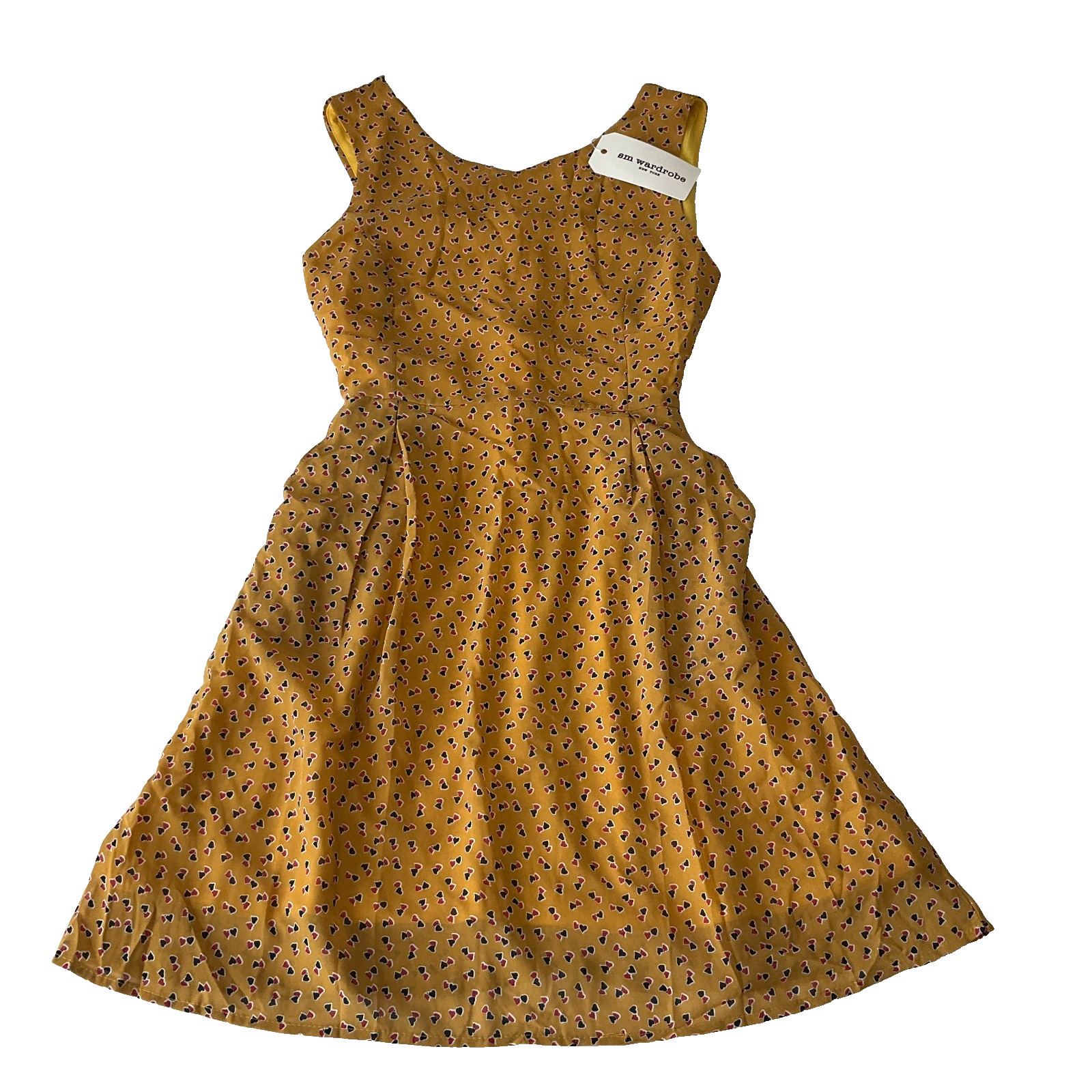 Sm Wardrobe Dress Womens Size M Mustard Sleeveless Lined Hearts Pockets Tie Zip