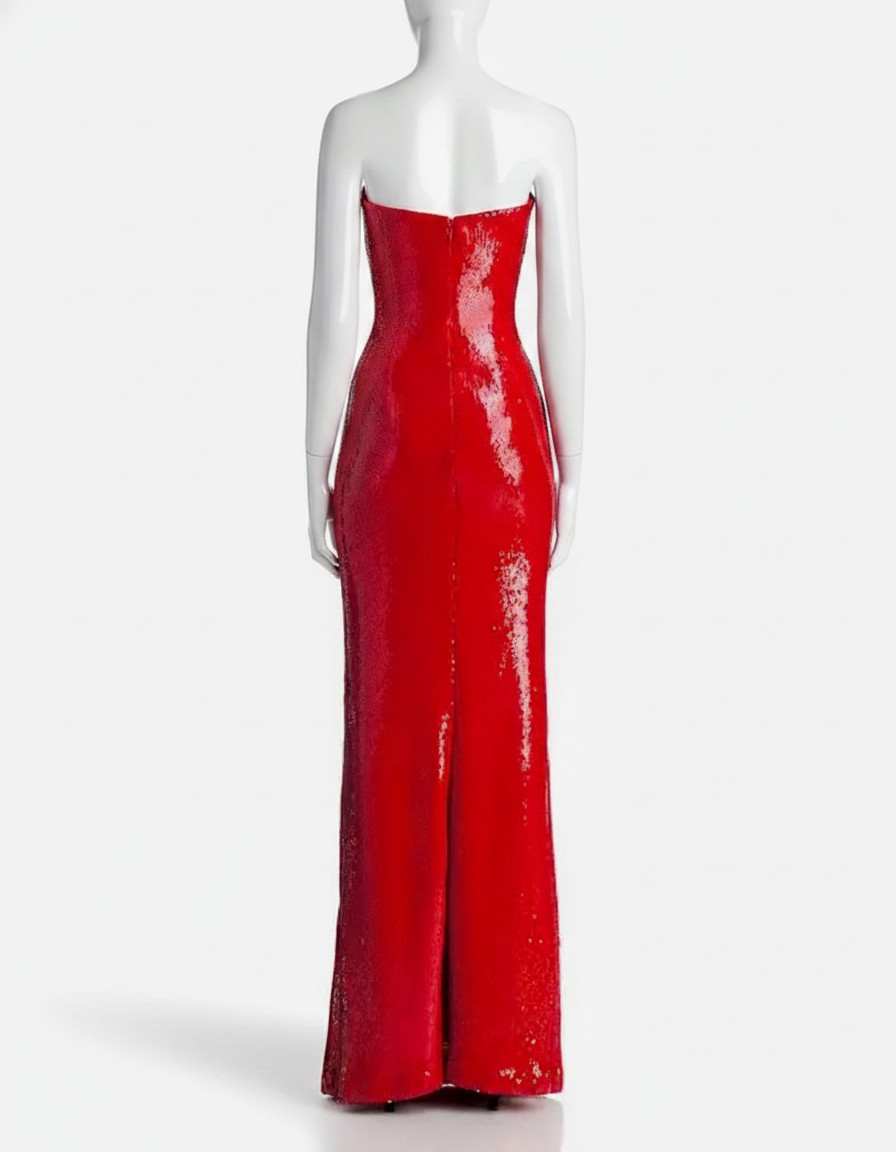 Sergio Hudson Women’s Red Strapless Sequin Gown Dress Size 6