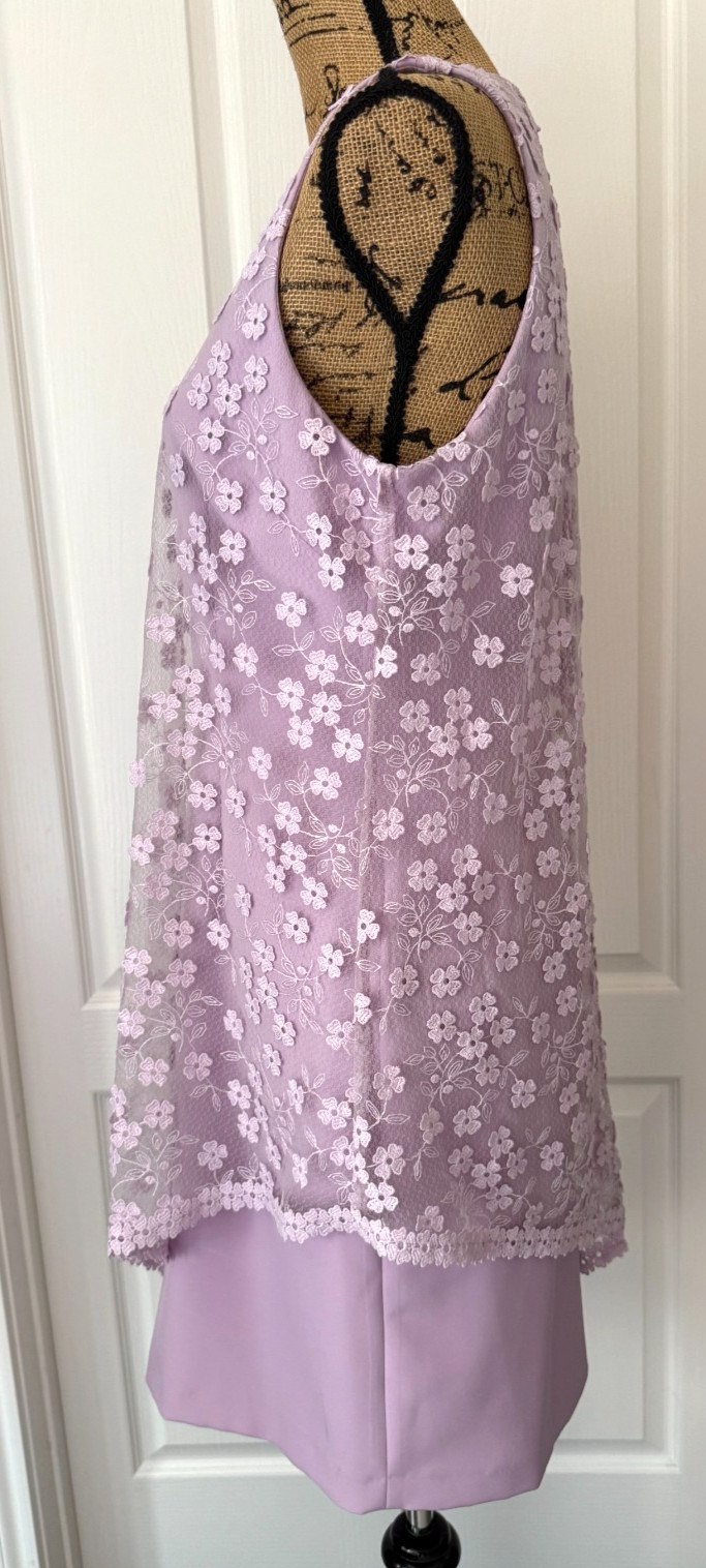 Alex Marie Cocktail Dress Lilac Purple Embroidered Lace Overlay Floral Party 6