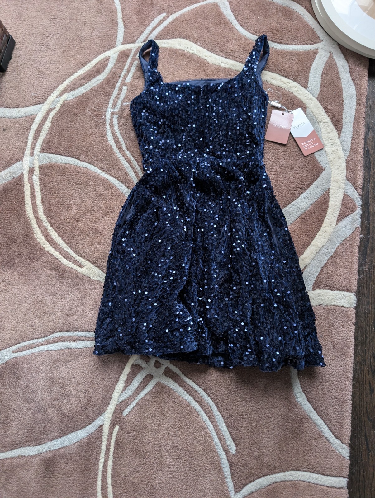 Stacees Navy Sequin Cocktail Dress Size 2 NWT SKY S8066H Party Wedding Homecomin