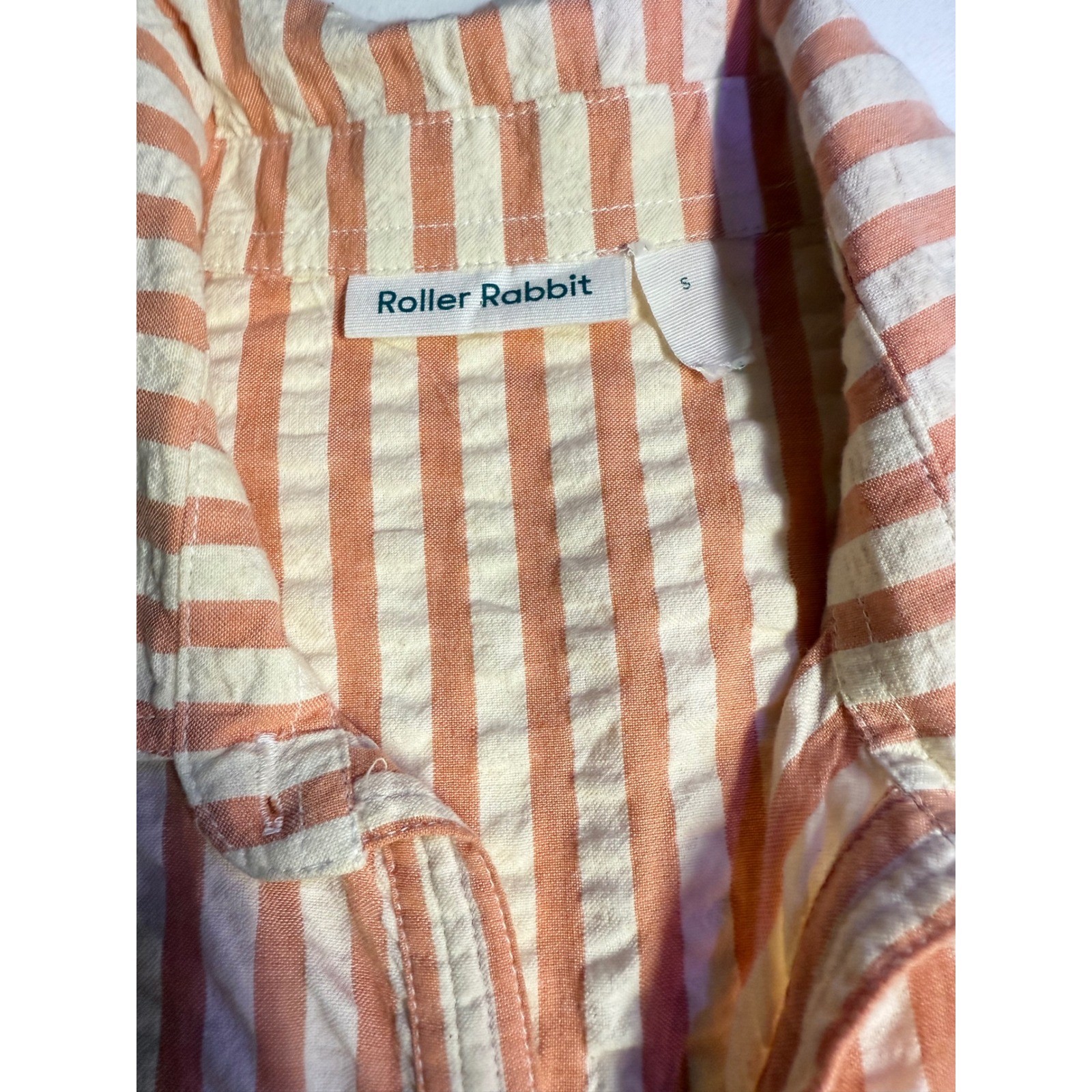 Roller Rabbit Orange White Striped Seersucker Button Front Shirt Dress Sz S