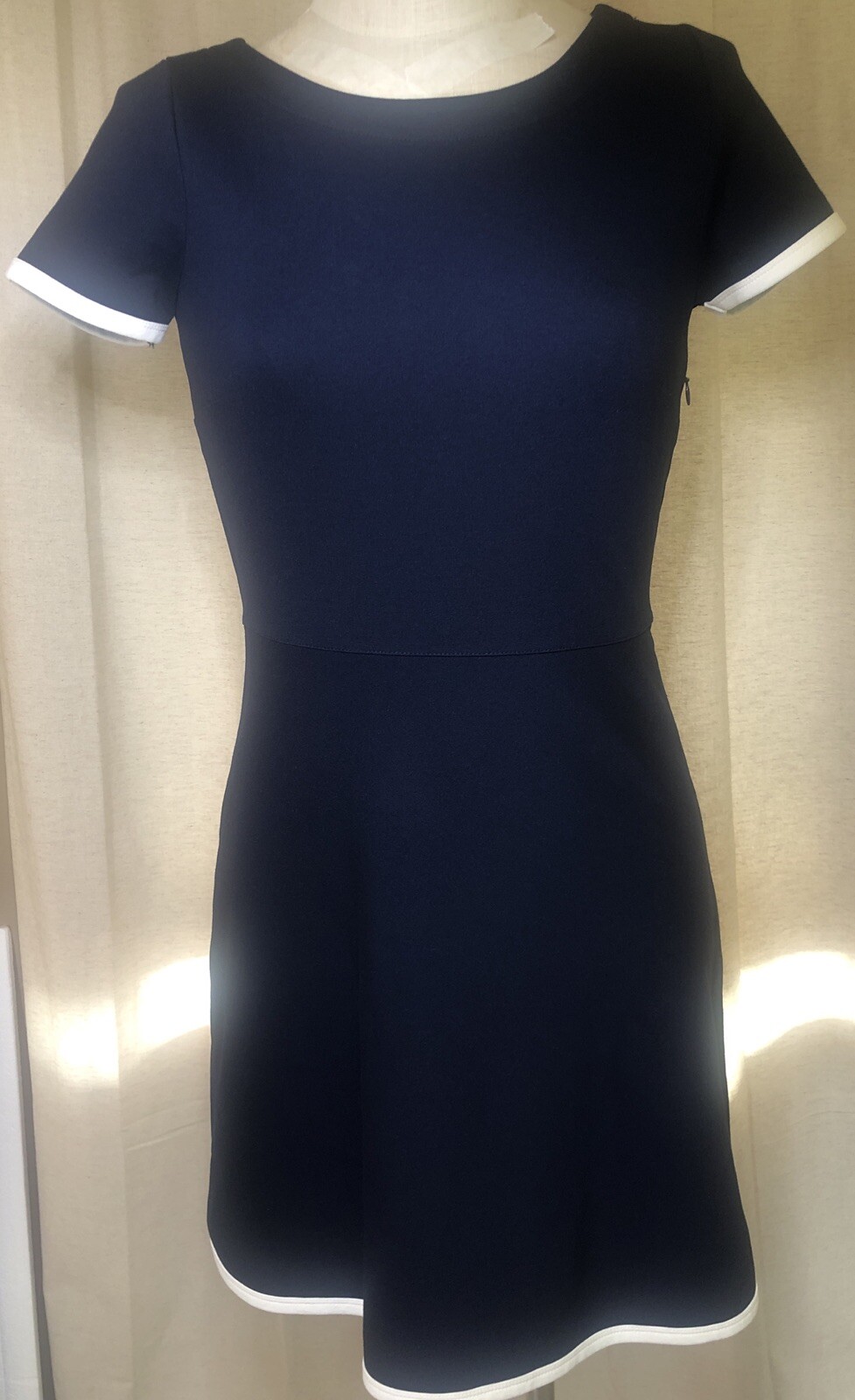 J.CREW Tipped Gamine Navy Blue White Trim DRESS Women’s size 00 Casual Career