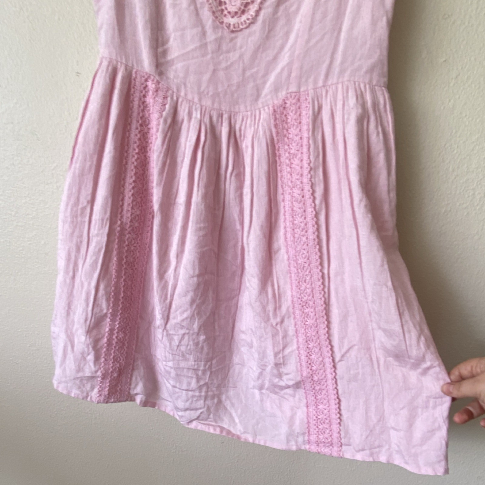 Jolie & Joy Pink Solid Lace Crochet Trim Scoop Neck Strappy Mini Dress M