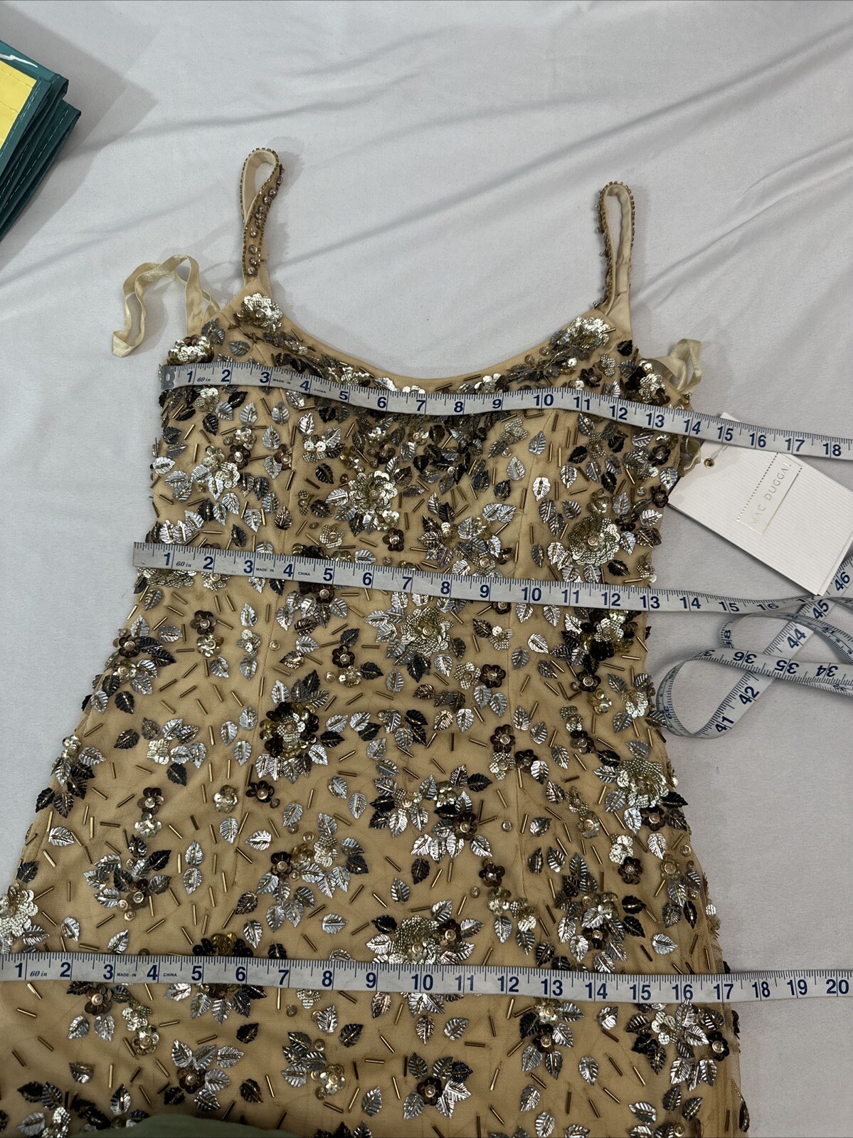 NWT $598 Mac Duggal [ 0 ] 5477 Floral Embellished Scoop Neck Gown Gold #S1598