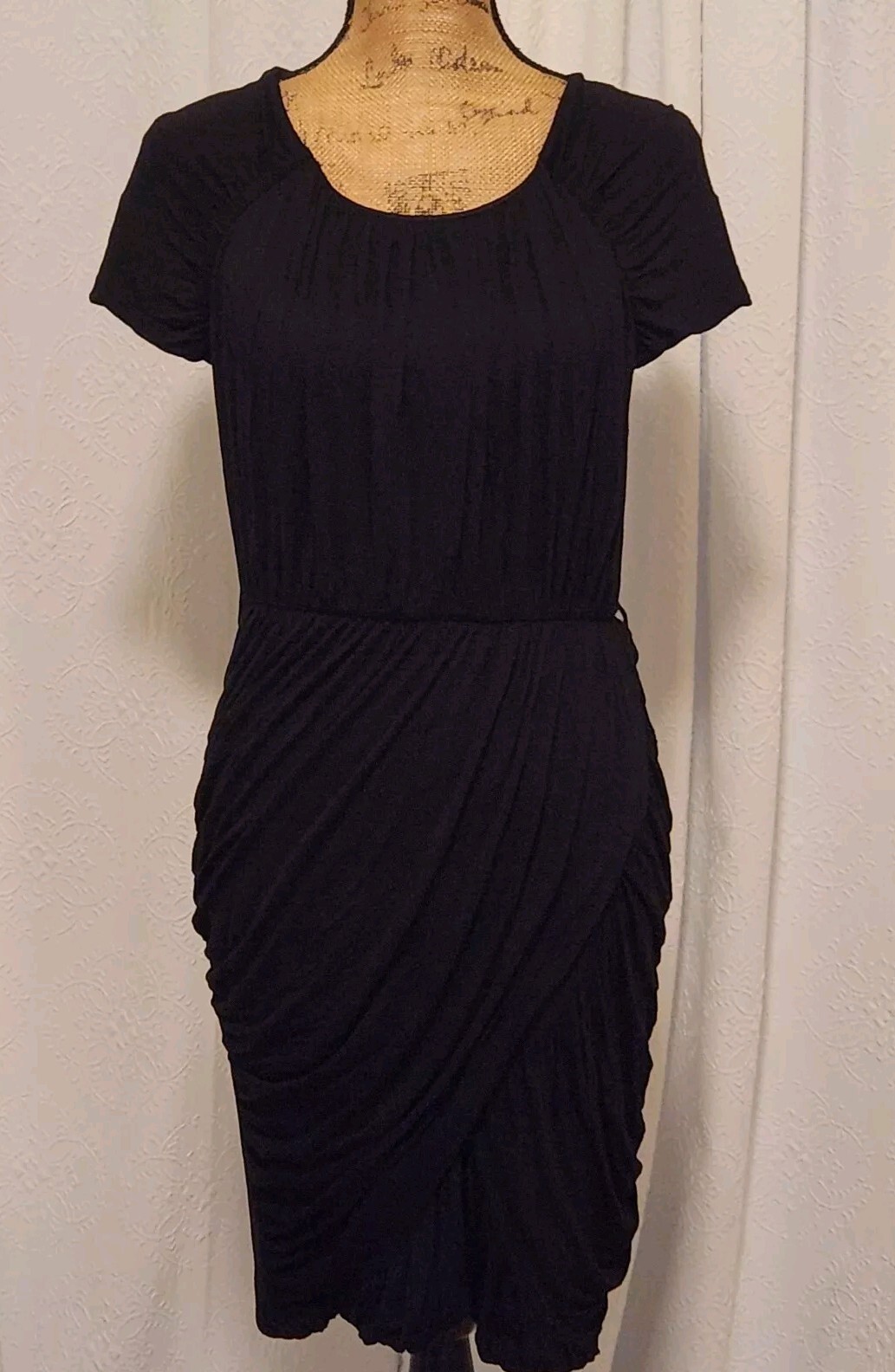 H & M Women’s M Black Short Sleeve Pleated Ruched Sheath Dress