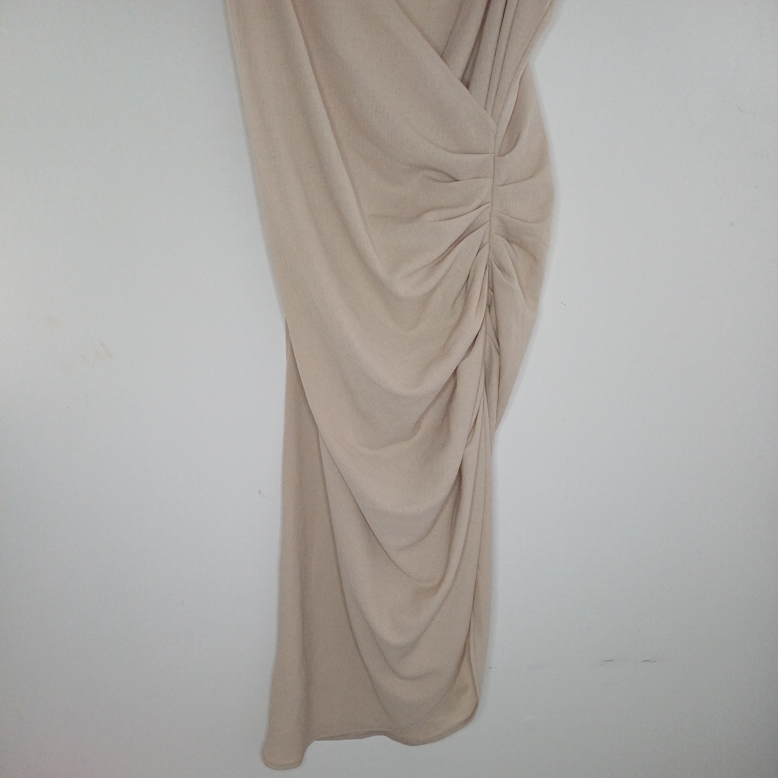 Mango Midi Dress L beige ruched strappy sexy uk 12 14