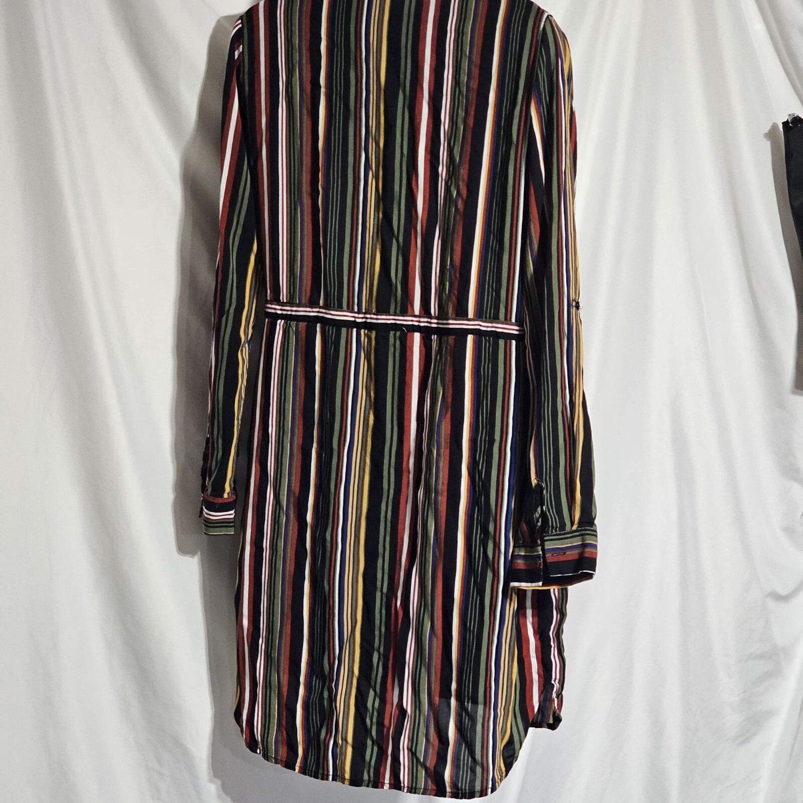 Love Notes Vertical Striped Fall Hues Button Down Shirt Dress Size M
