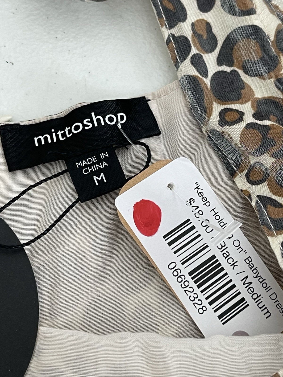 Mittoshop Long Sleeve Babydoll Mini Dress Size M Leopard Print NWT