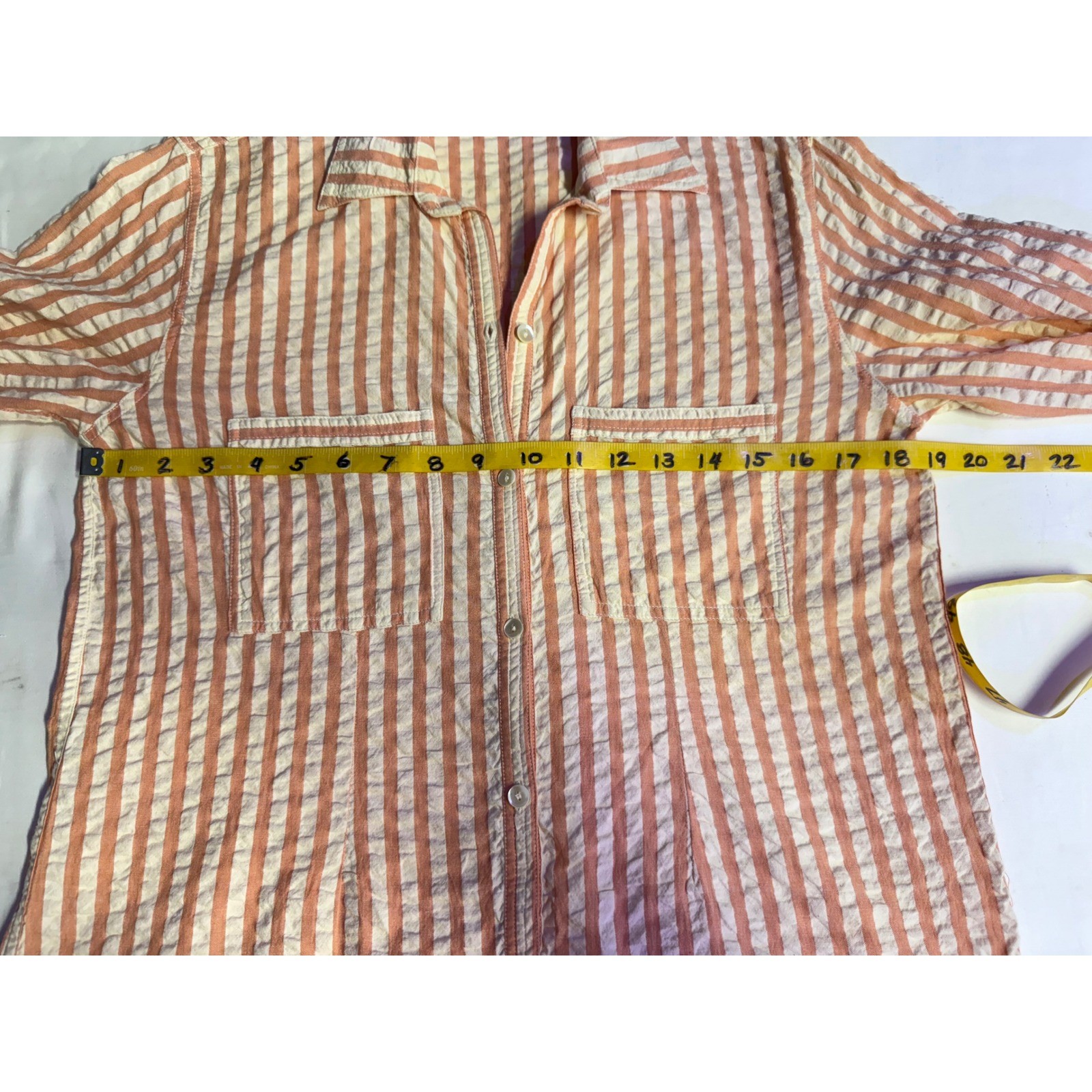 Roller Rabbit Orange White Striped Seersucker Button Front Shirt Dress Sz S