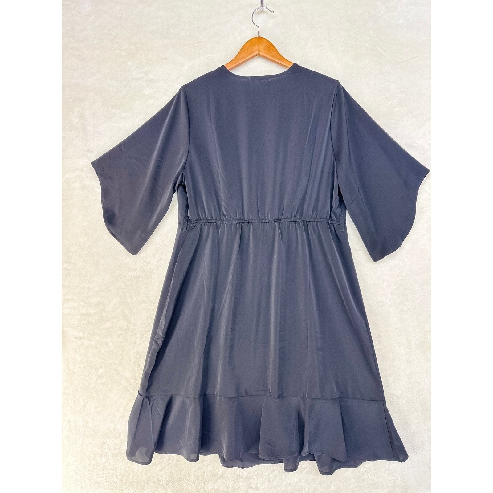 Standards & Practices Wrap Dress Womens 1X Black Bell Sleeve LBD