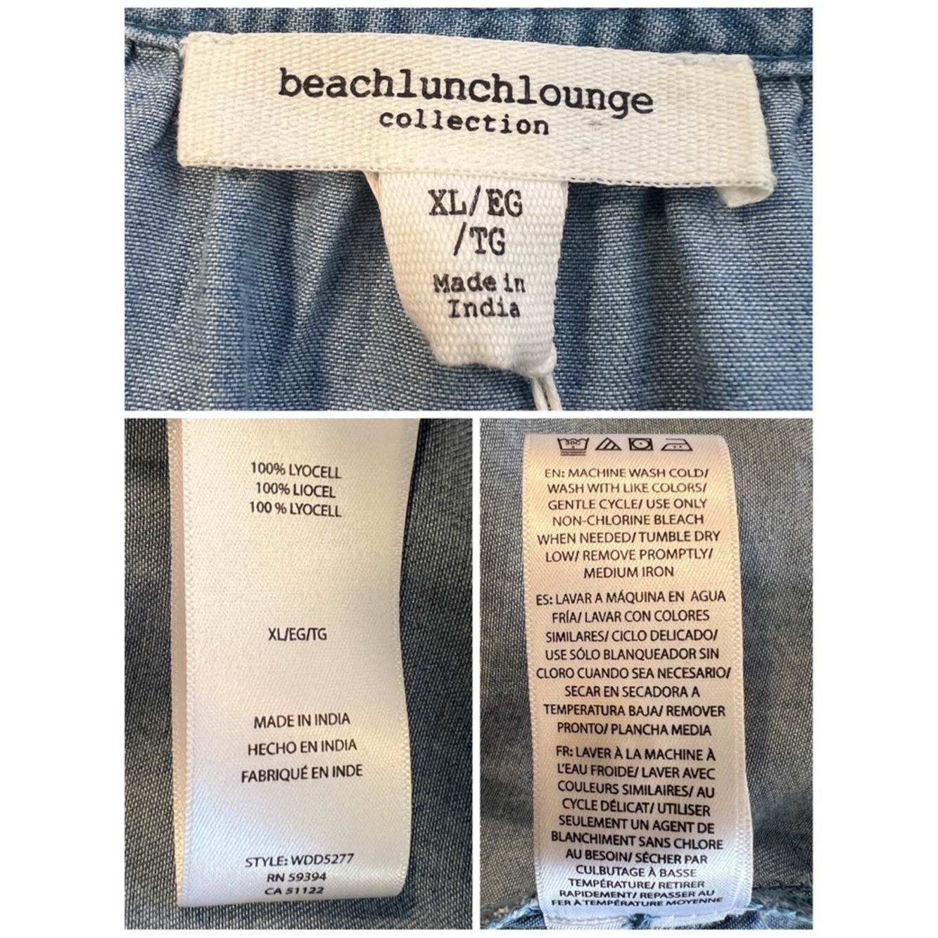BEACHLUNCHLOUNGE Women’s Size XL Medium Wash Chambray Long Sleeve Shirt Dress