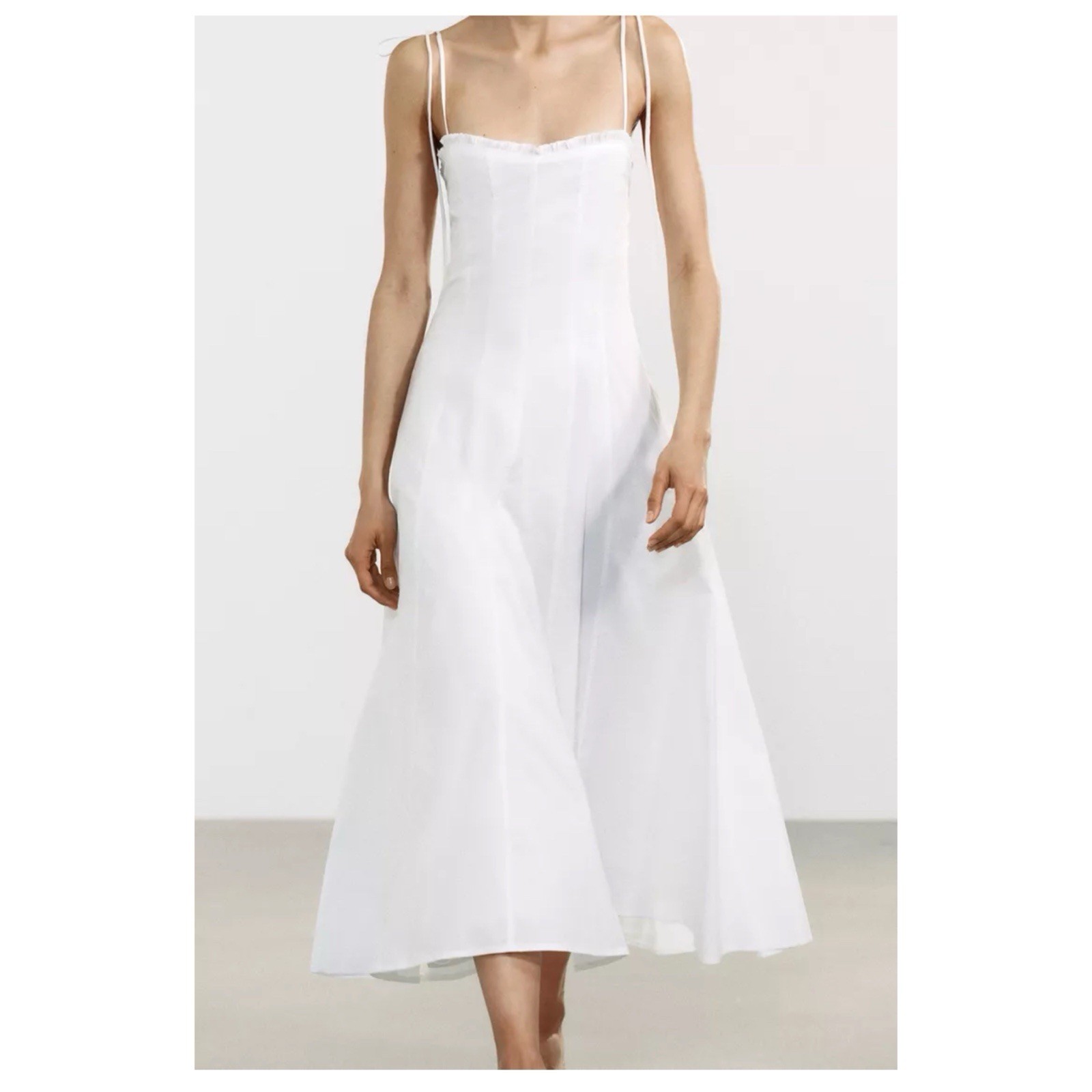 Zara Corset Midi Dress Womens L White Sleeveless Poplin Coastal Wedding Summer