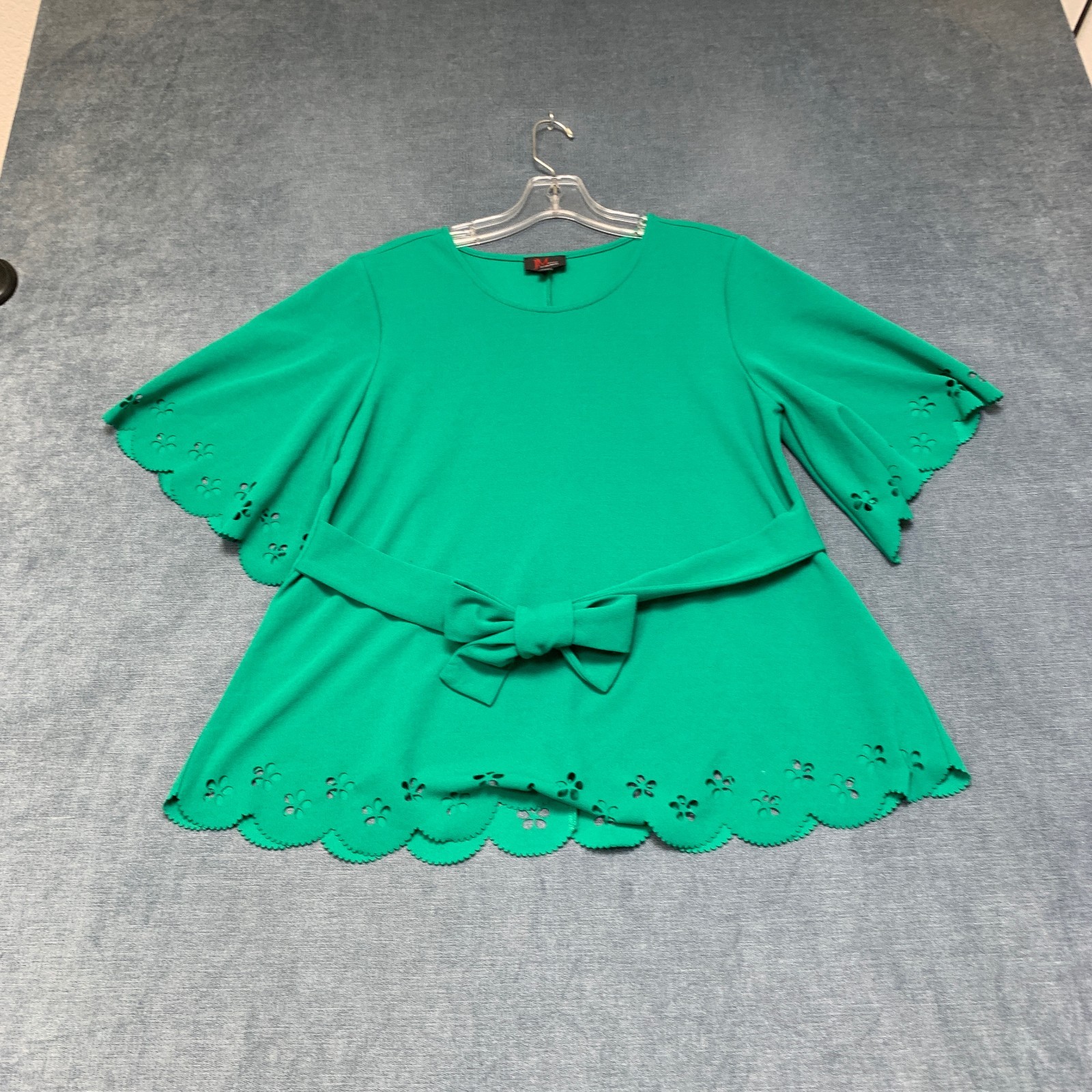 JM Studio By John Meyer Shirt Dress Womens Small Green Ruffled Hem Round Neck